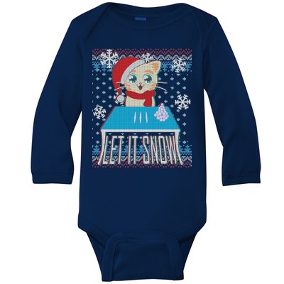 Funny X-Mas Let It Snow Cat Ugly Christmas Sweater Baby Long Sleeve Bodysuit