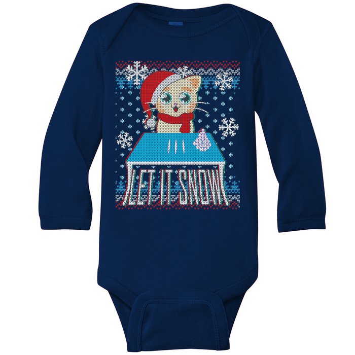 Funny X-Mas Let It Snow Cat Ugly Christmas Sweater Baby Long Sleeve Bodysuit