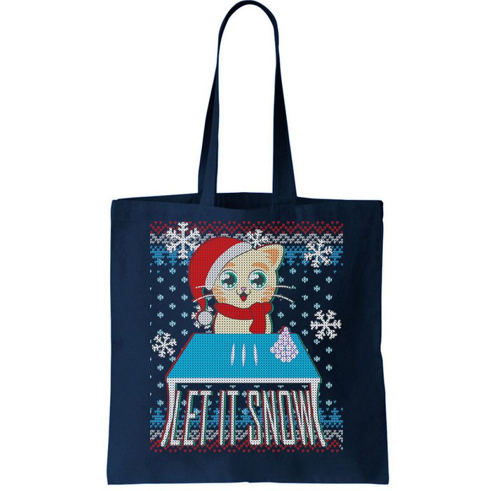 Funny X-Mas Let It Snow Cat Ugly Christmas Sweater Tote Bag