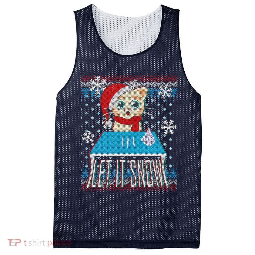 Funny X-Mas Let It Snow Cat Ugly Christmas Sweater Mesh Reversible Basketball Jersey Tank
