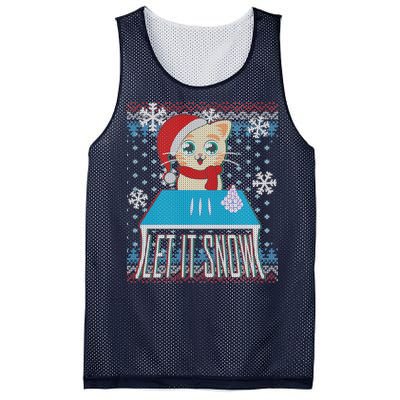 Funny X-Mas Let It Snow Cat Ugly Christmas Sweater Mesh Reversible Basketball Jersey Tank