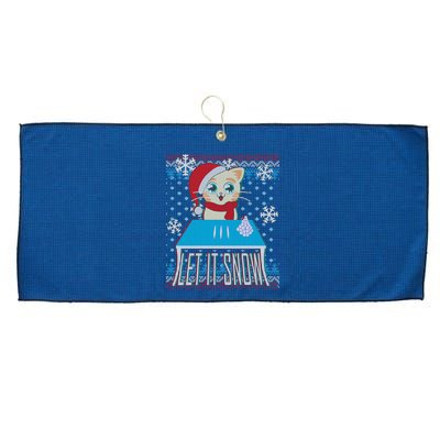 Funny X-Mas Let It Snow Cat Ugly Christmas Sweater Large Microfiber Waffle Golf Towel