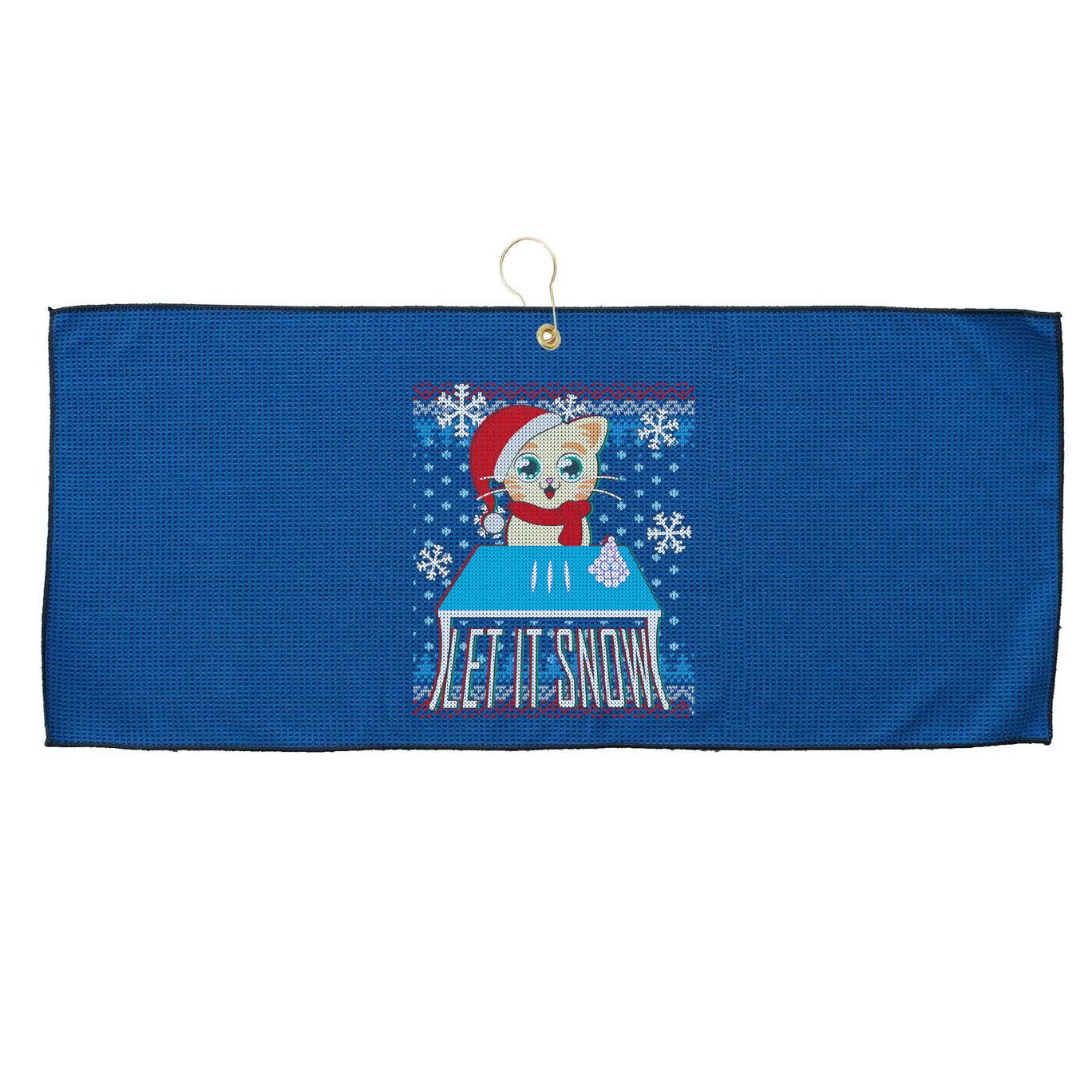 Funny X-Mas Let It Snow Cat Ugly Christmas Sweater Large Microfiber Waffle Golf Towel