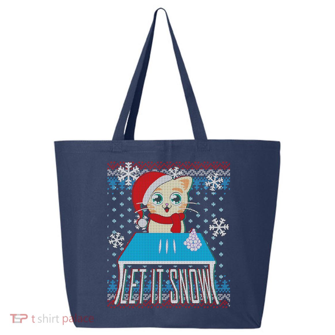 Funny X-Mas Let It Snow Cat Ugly Christmas Sweater 25L Jumbo Tote