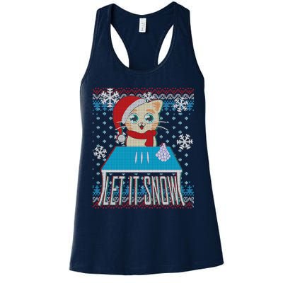 Funny X-Mas Let It Snow Cat Ugly Christmas Sweater Womens Tank Top