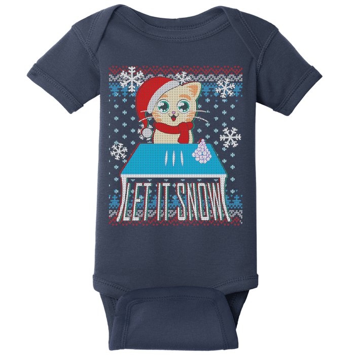 Funny X-Mas Let It Snow Cat Ugly Christmas Sweater Baby Bodysuit