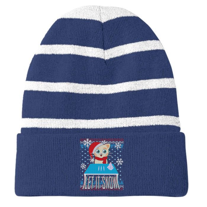 Funny X-Mas Let It Snow Cat Ugly Christmas Sweater Striped Beanie with Solid Band