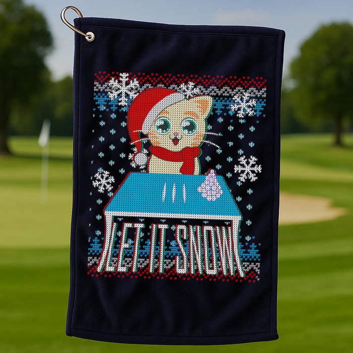 Funny X-Mas Let It Snow Cat Ugly Christmas Sweater Golf Towel