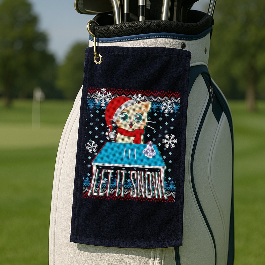 Funny X-Mas Let It Snow Cat Ugly Christmas Sweater Golf Towel