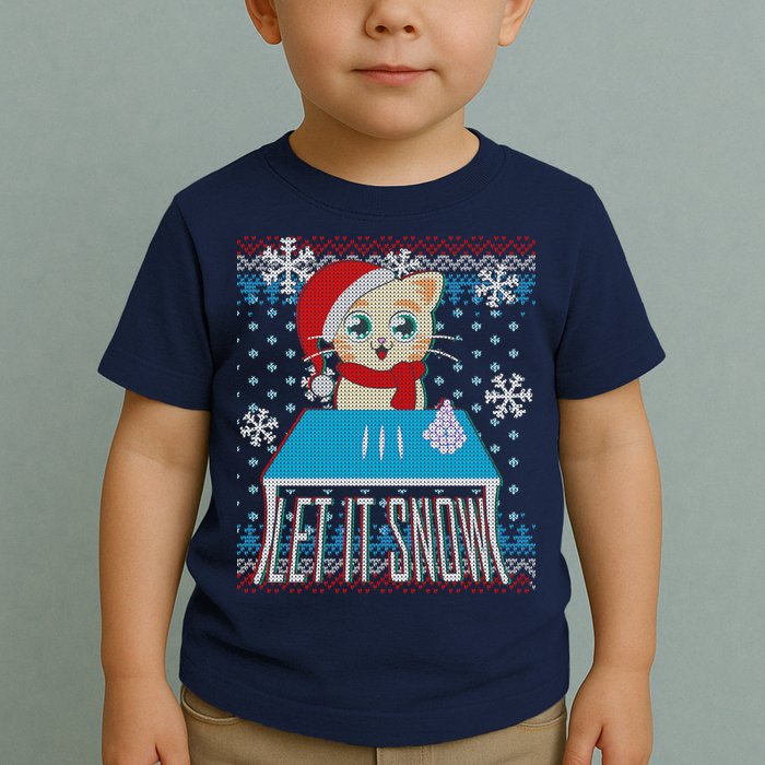 Funny X-Mas Let It Snow Cat Ugly Christmas Sweater Toddler T-Shirt
