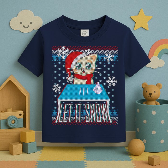 Funny X-Mas Let It Snow Cat Ugly Christmas Sweater Toddler T-Shirt