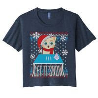 Funny X-Mas Let It Snow Cat Ugly Christmas Sweater Crop Top