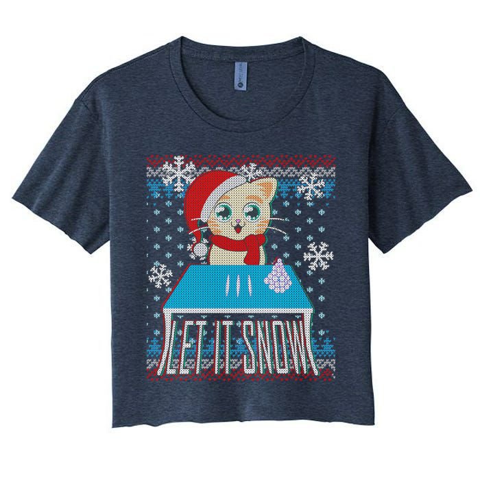 Funny X-Mas Let It Snow Cat Ugly Christmas Sweater Crop Top