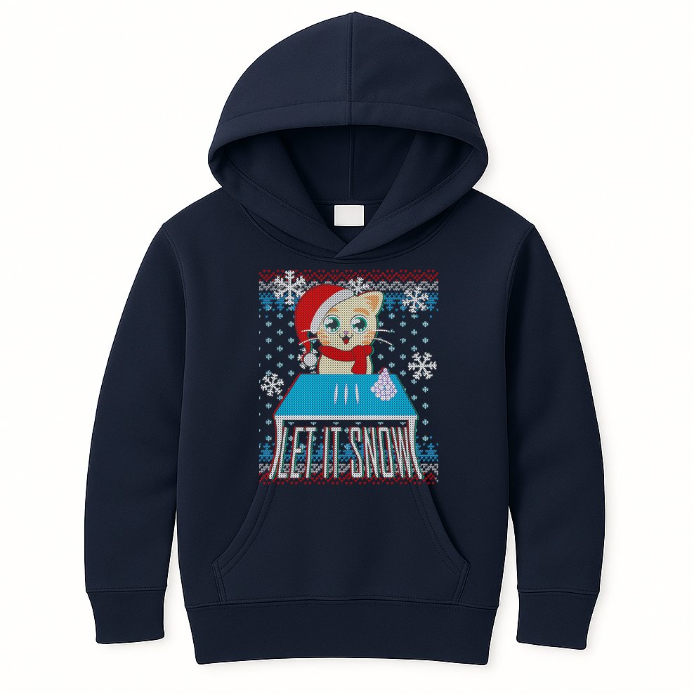 Funny X-Mas Let It Snow Cat Ugly Christmas Sweater Kids Hoodie