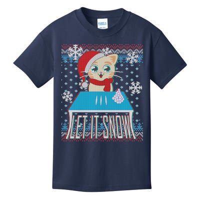 Funny X-Mas Let It Snow Cat Ugly Christmas Sweater Kids T-Shirt