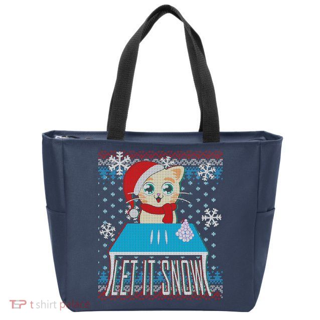 Funny X-Mas Let It Snow Cat Ugly Christmas Sweater Zip Tote Bag