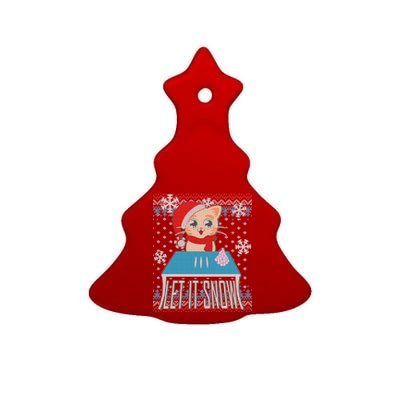 Funny X-Mas Let It Snow Cat Ugly Christmas Sweater Ceramic Tree Ornament