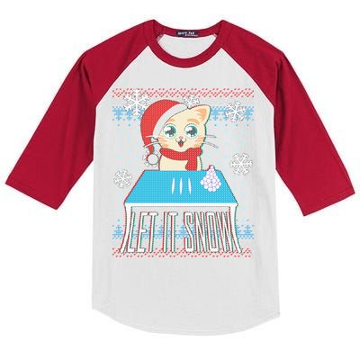 Funny X-Mas Let It Snow Cat Ugly Christmas Sweater Kids Colorblock Raglan Jersey