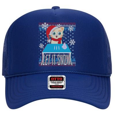 Funny X-Mas Let It Snow Cat Ugly Christmas Sweater High Crown Mesh Back Trucker Hat