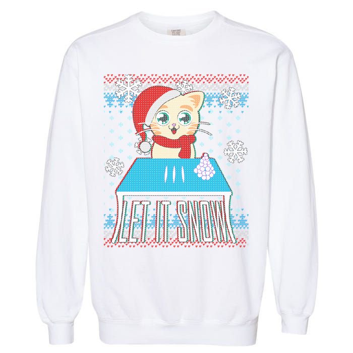 Funny X-Mas Let It Snow Cat Ugly Christmas Sweater Garment-Dyed Sweatshirt