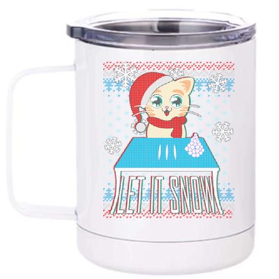 Funny X-Mas Let It Snow Cat Ugly Christmas Sweater 12 oz Stainless Steel Tumbler Cup