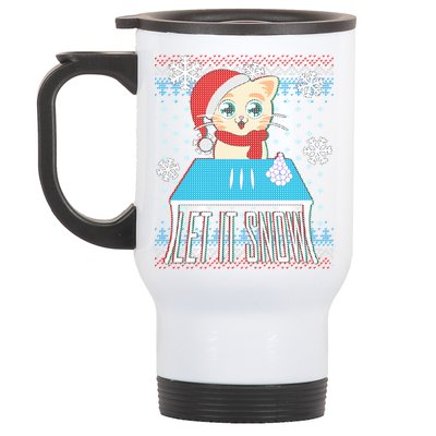 Funny X-Mas Let It Snow Cat Ugly Christmas Sweater Stainless Steel Travel Mug