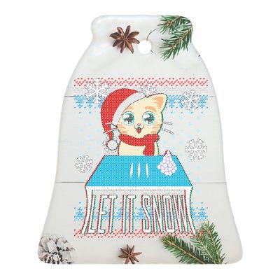 Funny X-Mas Let It Snow Cat Ugly Christmas Sweater Ceramic Bell Ornament