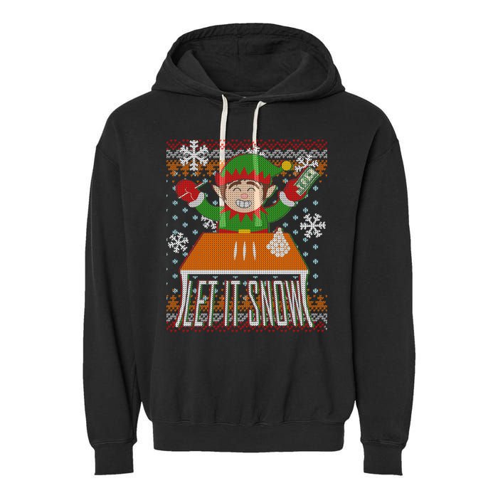 Funny X-Mas Let It Snow Elf Ugly Christmas Sweater Garment-Dyed Fleece Hoodie