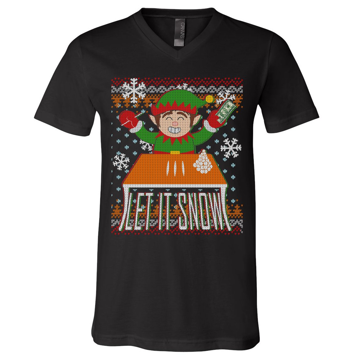 Funny X-Mas Let It Snow Elf Ugly Christmas Sweater V-Neck T-Shirt
