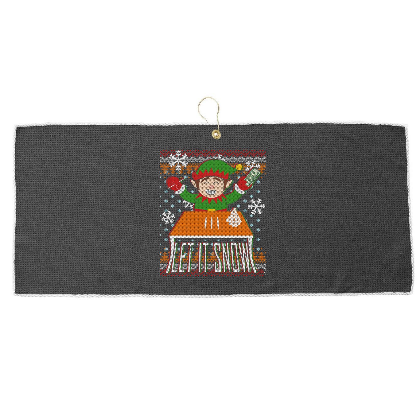 Funny X-Mas Let It Snow Elf Ugly Christmas Sweater Large Microfiber Waffle Golf Towel
