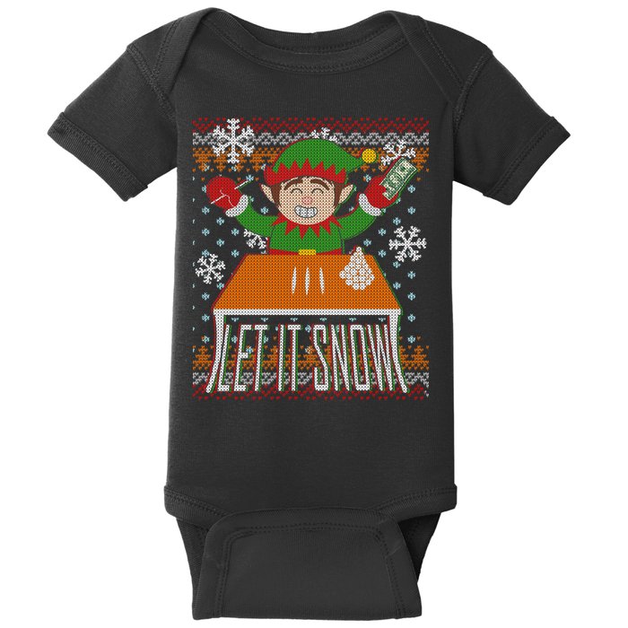 Funny X-Mas Let It Snow Elf Ugly Christmas Sweater Baby Bodysuit