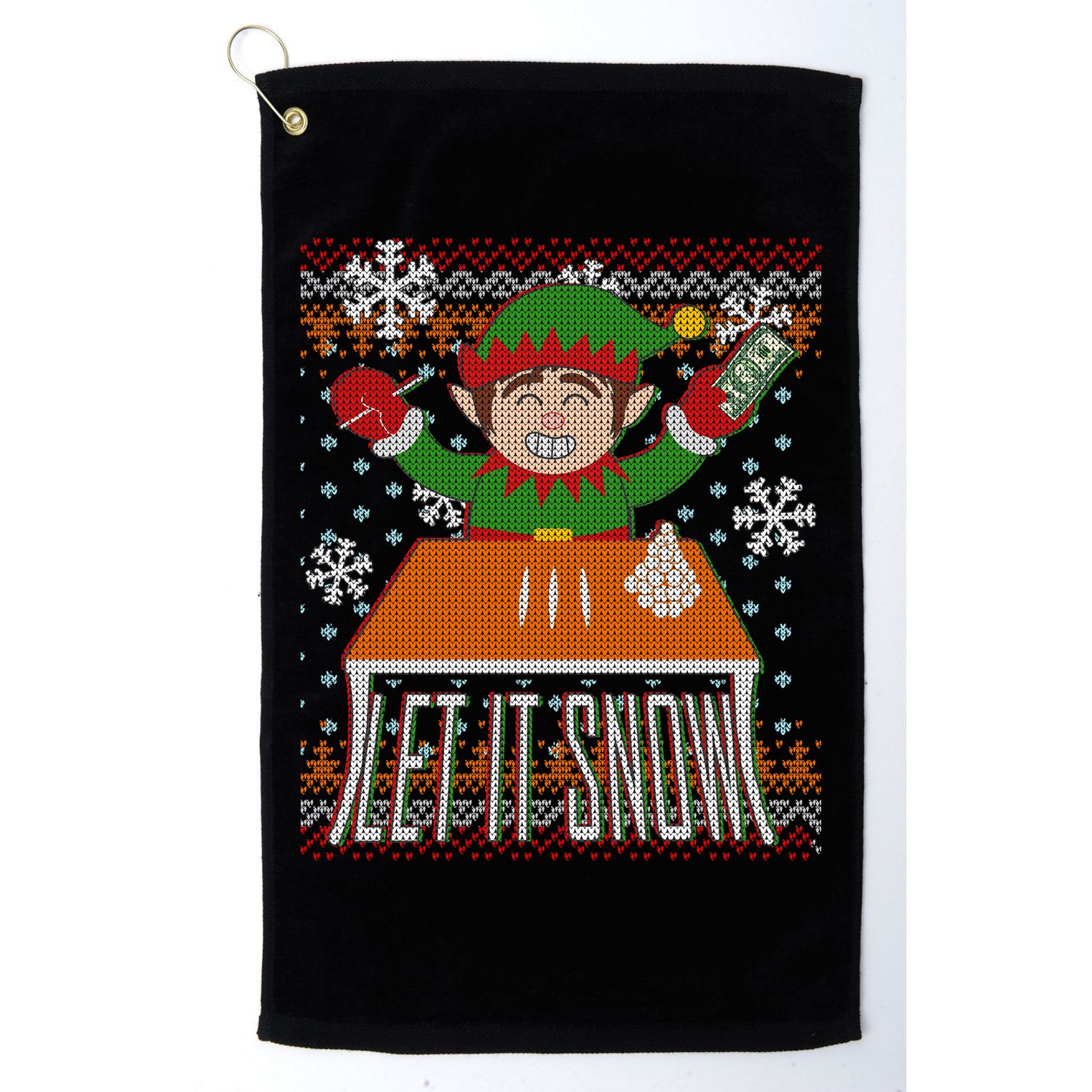Funny X-Mas Let It Snow Elf Ugly Christmas Sweater Golf Towel