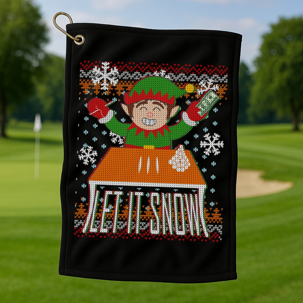 Funny X-Mas Let It Snow Elf Ugly Christmas Sweater Golf Towel