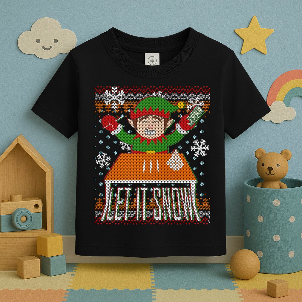 Funny X-Mas Let It Snow Elf Ugly Christmas Sweater Toddler T-Shirt