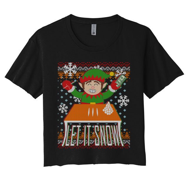 Funny X-Mas Let It Snow Elf Ugly Christmas Sweater Crop Top