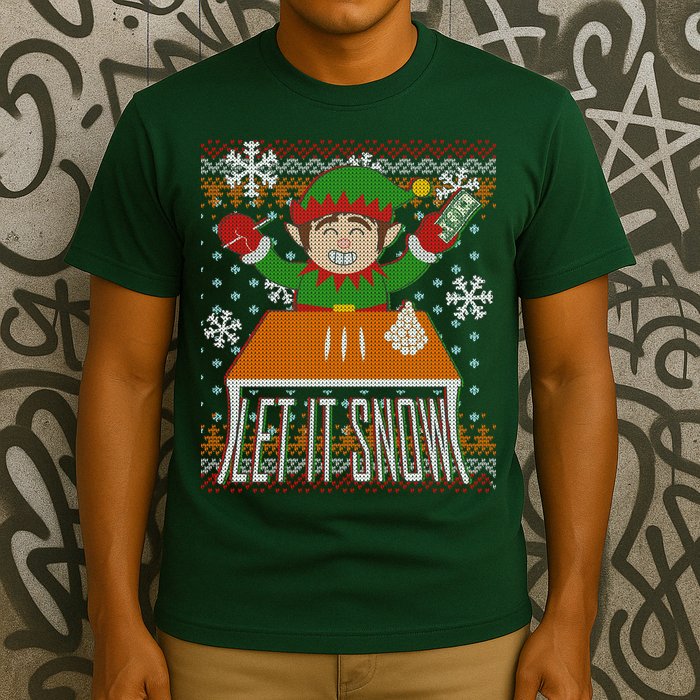 Funny X-Mas Let It Snow Elf Ugly Christmas Sweater T-Shirt
