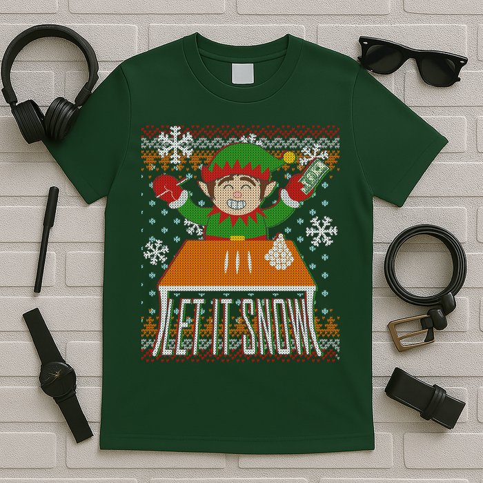 Funny X-Mas Let It Snow Elf Ugly Christmas Sweater T-Shirt