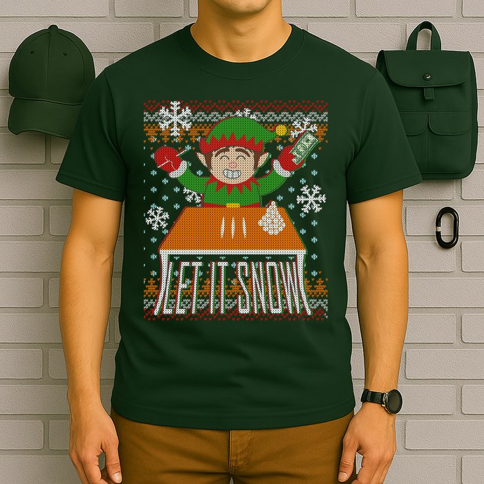 Funny X-Mas Let It Snow Elf Ugly Christmas Sweater T-Shirt