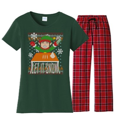 Funny X-Mas Let It Snow Elf Ugly Christmas Sweater Women's Flannel Pajama Set