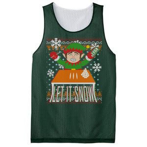 Funny X-Mas Let It Snow Elf Ugly Christmas Sweater Mesh Reversible Basketball Jersey Tank