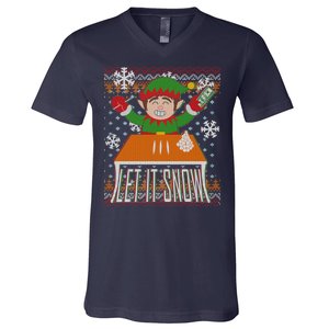 Funny X-Mas Let It Snow Elf Ugly Christmas Sweater V-Neck T-Shirt