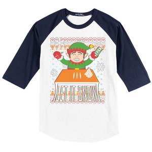 Funny X-Mas Let It Snow Elf Ugly Christmas Sweater Baseball Sleeve Shirt