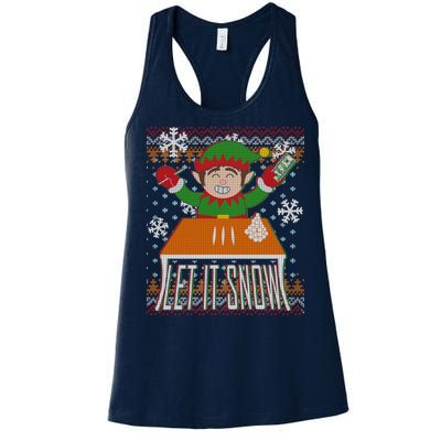 Funny X-Mas Let It Snow Elf Ugly Christmas Sweater Women's Racerback Tank