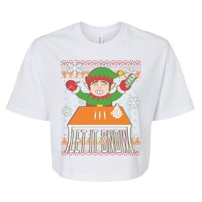 Funny X-Mas Let It Snow Elf Ugly Christmas Sweater Bella+Canvas Jersey Crop Tee