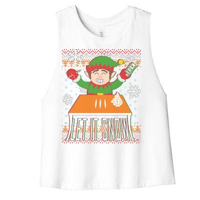 Funny X-Mas Let It Snow Elf Ugly Christmas Sweater Women's Racerback Cropped Tank