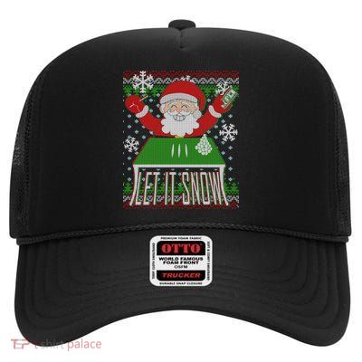 Funny X-Mas Let It Snow Santa Ugly Christmas Sweater High Crown Mesh Back Trucker Hat
