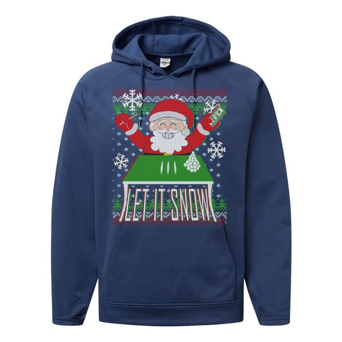 Funny X-Mas Let It Snow Santa Ugly Christmas Sweater Performance Fleece Hoodie