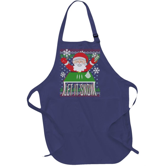 Funny X-Mas Let It Snow Santa Ugly Christmas Sweater Full-Length Apron With Pockets