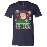 Funny X-Mas Let It Snow Santa Ugly Christmas Sweater V-Neck T-Shirt