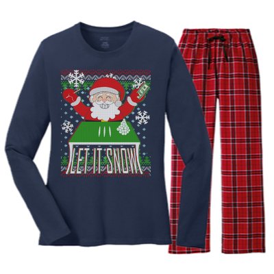 Funny X-Mas Let It Snow Santa Ugly Christmas Sweater Women's Long Sleeve Flannel Pajama Set 